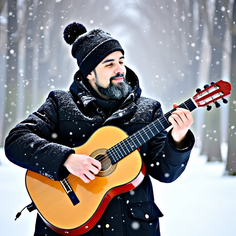 Seb qui joue de la guitare l'hiver